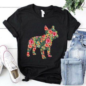 French Bulldog Floral T-Shirt Floral Frenchie Dog Silhouette T-Shirt
